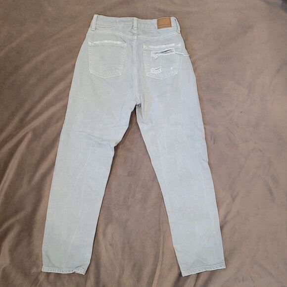 American Eagle Mom Jeans Sz 0 Short (24x25) Green Destroyed Denim Retro Y2K - Picture 5 of 8